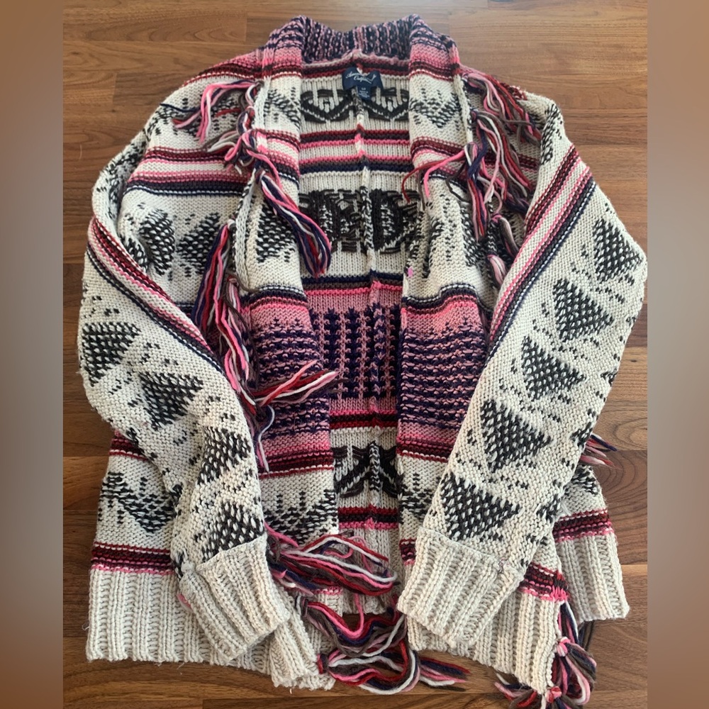 American Eagle Outfitters Patterned Cardigan - Cream, Pink, Black